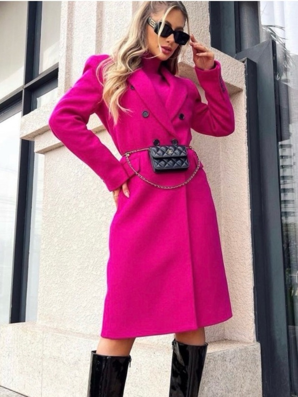 Zara Fuchsia Pink Double Breasted Long Coat Size Medium NWT
